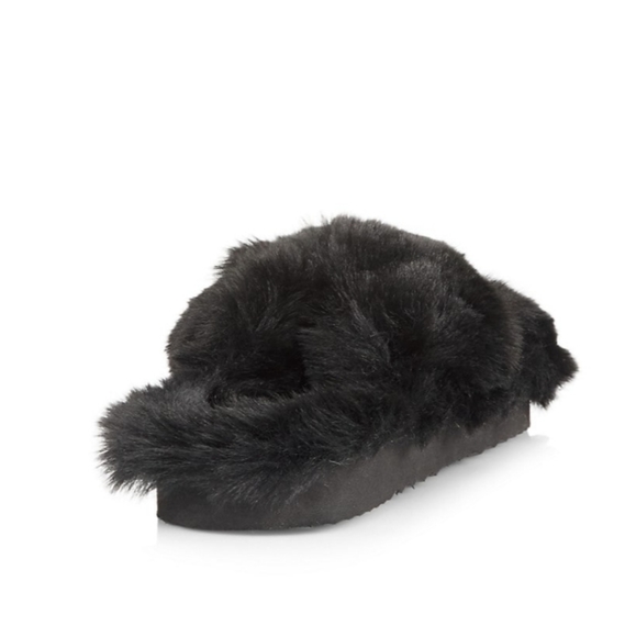 NWT$100 Apparis Black Faux Fur Biba Noir Slides Slip-on Slippers Sz 9 - Picture 4 of 16